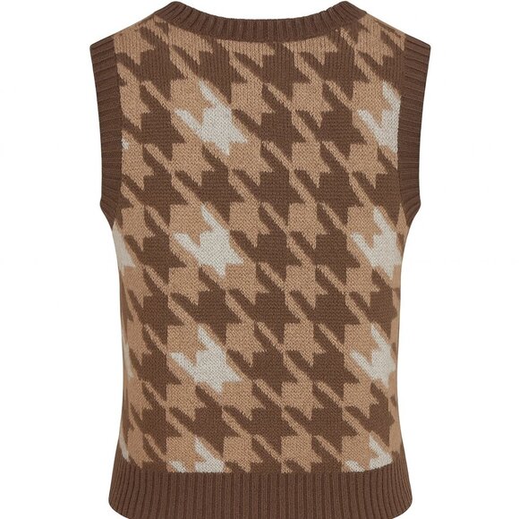 Neon Soul Houndstooth Sweater Vest Women’s M Brown Beige Blue Retro Preppy Knit - Picture 8 of 8